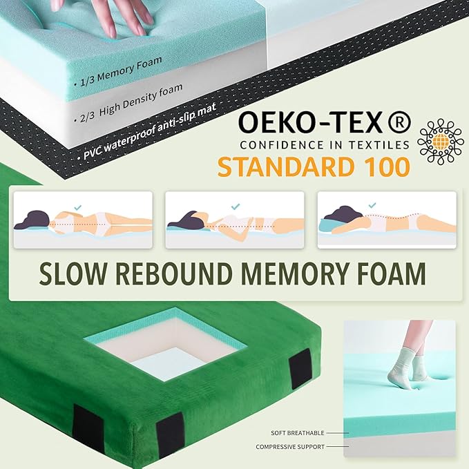 3 Inch Thick Memory Foam Sleeping Pad Camping Mattress,Portable Roll up Mattress-Car/Tent/Cot/Floor,Comfortable Sleeping Mats for Guests Kids Adult Sleepover