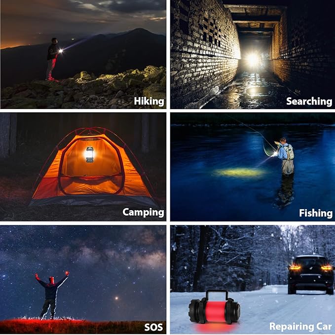 2 Pack Camping Lantern, Outdoor LED Camping Light, Rechargeable Flashlights with 1000LM, 6 Modes, 4000mAh Power Bank, IPX5 Waterproof Portable Emergency Camp Light for Hurricane Survival - Black