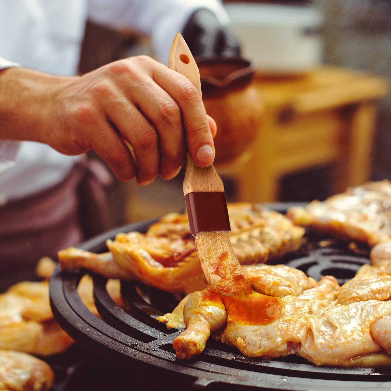 Pastry Brushes for Baking Basting Brush with Boar Bristles and Beech Hardwood Handles Culinary Oil Brush for Barbecue Butter Grill BBQ Sauce Baster Marinade Kitchen Food Cooking Brushes (1.5 inch)