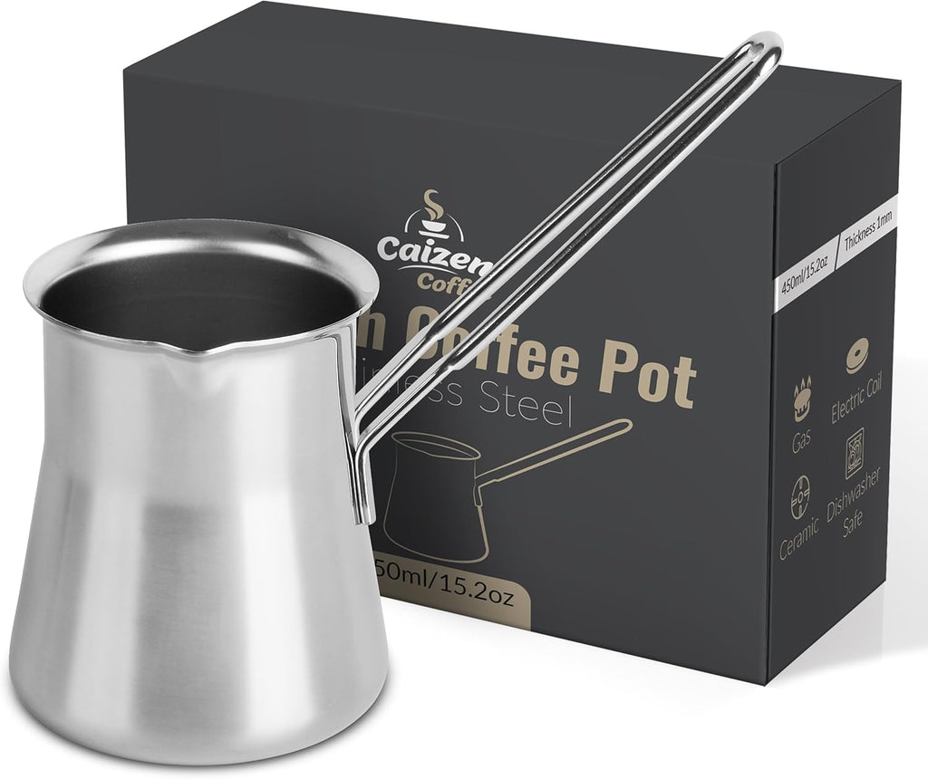 Quality Turkish Coffee Pot - Turkish Coffee Maker, Chai Pot, Arabic Coffee Pot, Briki Greek Coffee Pot, Greek Briki, Turkish Coffee Cezve, Turkish Coffee Pot Ibrik (15oz)