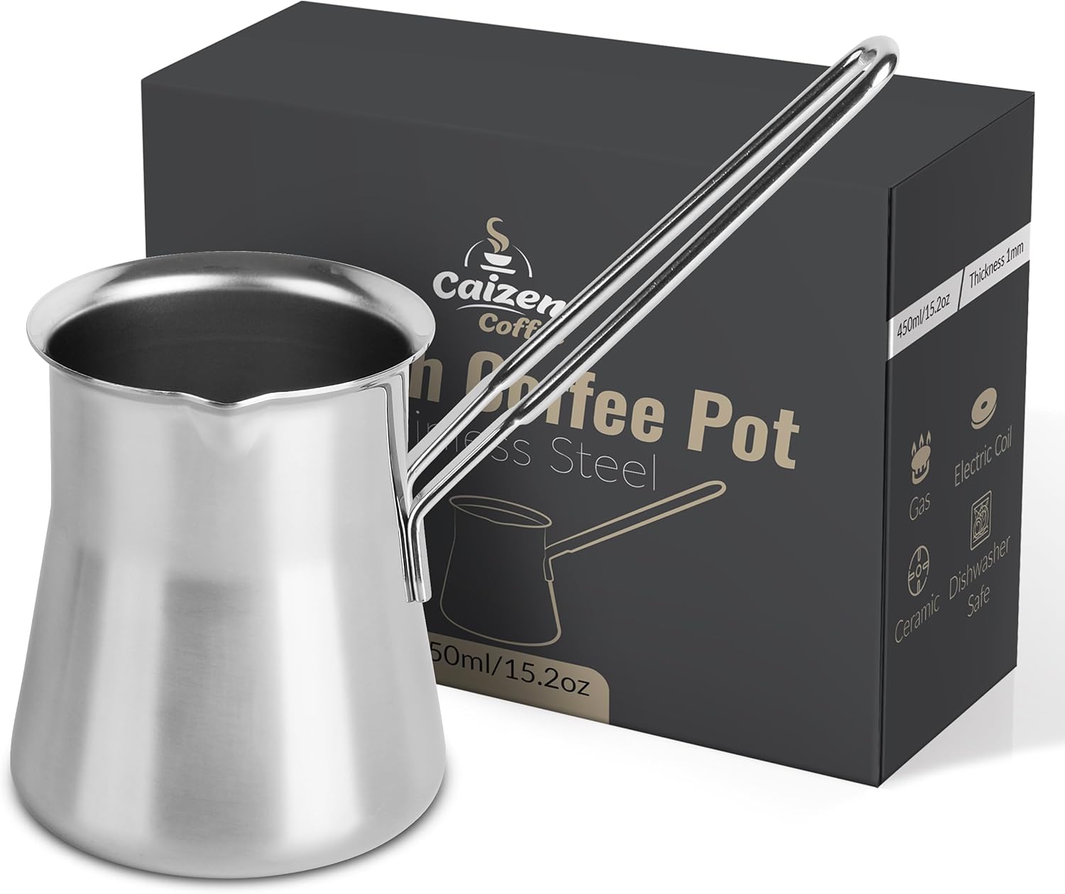 Quality Turkish Coffee Pot - Turkish Coffee Maker, Chai Pot, Arabic Coffee Pot, Briki Greek Coffee Pot, Greek Briki, Turkish Coffee Cezve, Turkish Coffee Pot Ibrik (15oz)