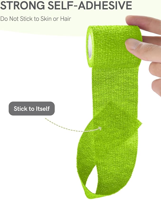 FriCARE Self Adhesive Bandage Wrap, Medical Tape in First Aid Kit, Cohesive Bandages for Wounds Sport Vet, FSA/HSA Eligible, 2 Inches X 5 Yards 6 Rolls, Grass Green