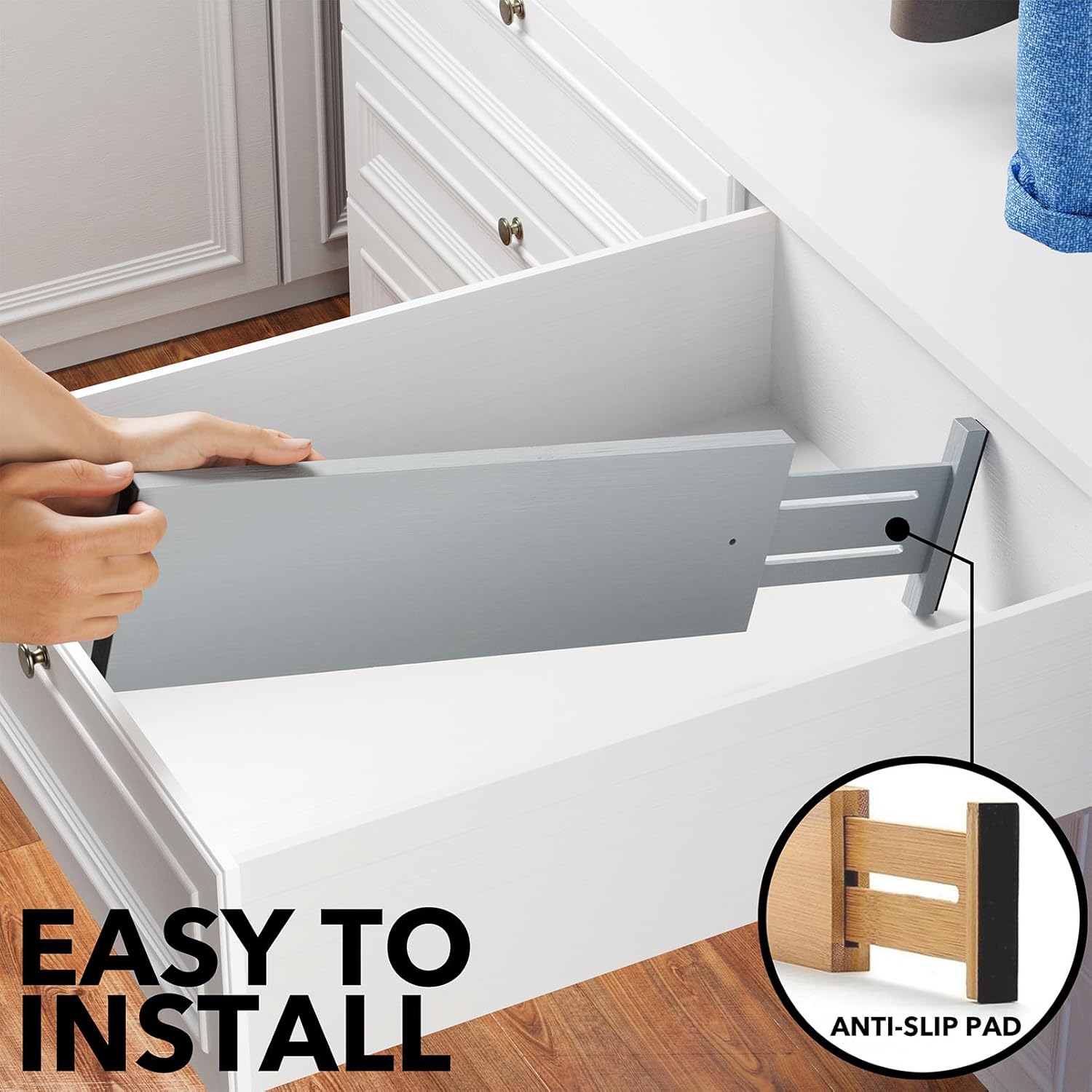 SpaceAid Bamboo Dresser Drawer Dividers 6 Pack, 4.65“ High Adjustable 17“-22” Drawer Organizers, Expandable Organization for Clothing, Clothes, Dressers, Gray