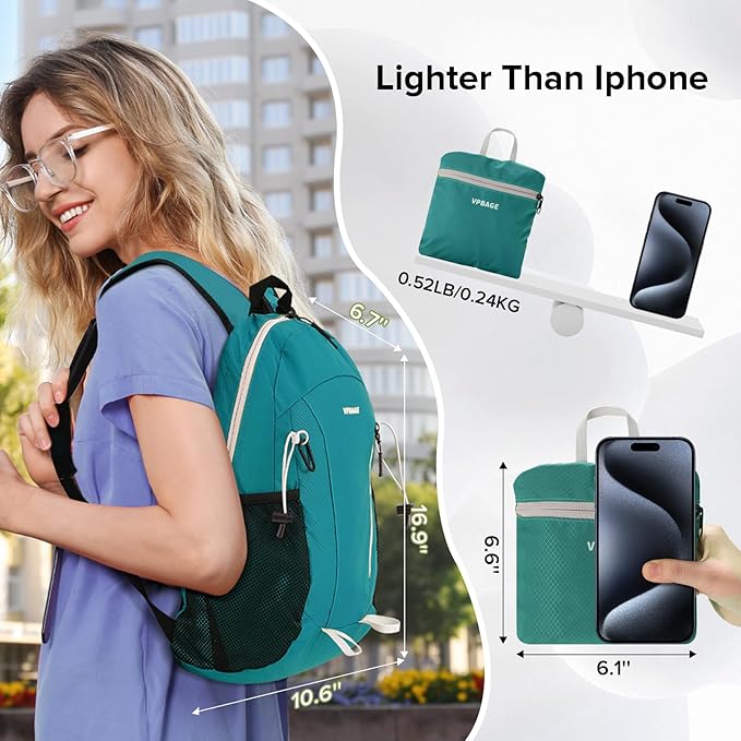 15L Water-resistant Hiking Daypack, Small Backpack Travel Outdoor, Lightweight Day Pack with Tool Loops