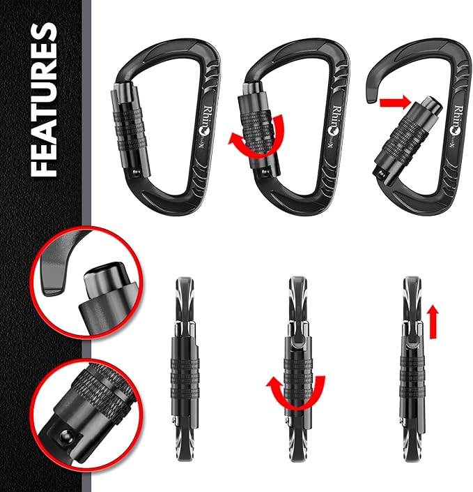 12kN (2697 lbs) Heavy Duty, Locking, Auto Locking, Wiregate Carabiner Clips, for Securing Pets, Outdoor, Camping, Hiking, Hammock, Dog Leash Harness, Keychains