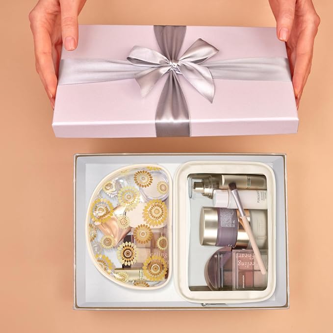 PACKISM TSA Approved Toiletry Bag - Beige Bohemian Print Clear Shell Bag and Upgrade Color-Edged Clear Makeup Bag, Perfect for On the Go or Travel, Lightweight and Robust, 2 Pack