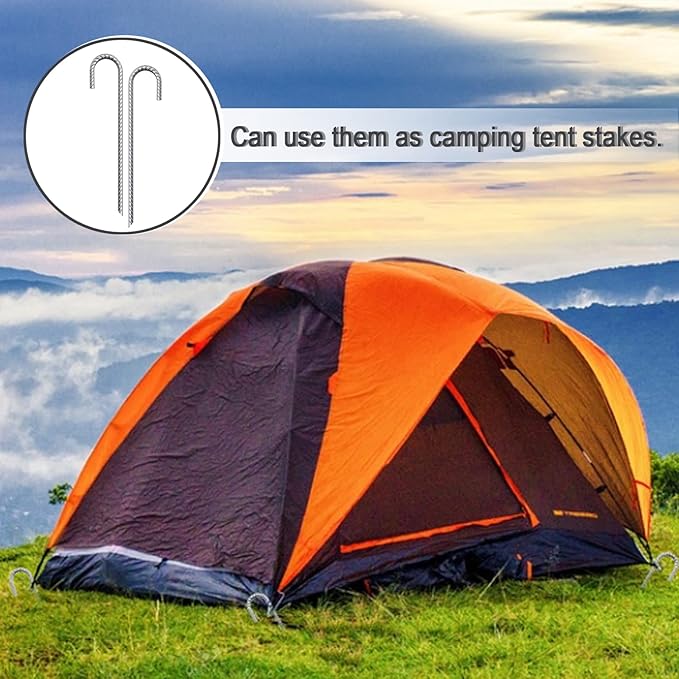 Rebar Stakes 12 Inch 10 Pack Tent Stakes Heavy Duty Metal J Hook, Fence Stakes for Trampoline, Fence, Camping Tent (10, 12")
