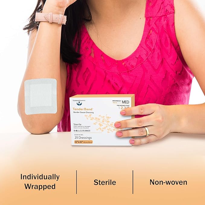 Bordered Gauze Island Dressing 6x6-25 Large Adhesive Bandages for Wound Protection - Good for Hospitals, Medical Facilities, First Aid Kits, and More
