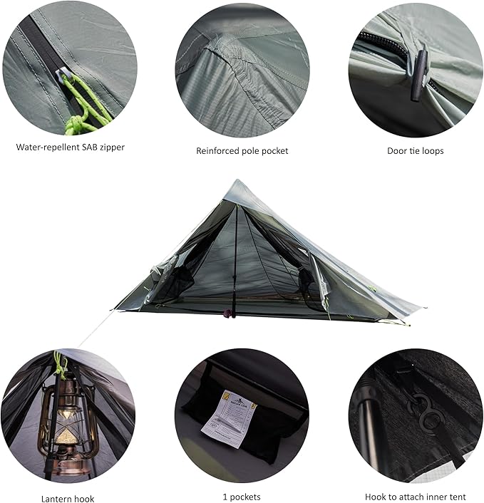 Altair One Ultralight Trekking Pole Backpacking Tent, Waterproof SIL Nylon, Double Wall, 3 Season, 1 Person Shelter for Backpacking, Hiking, Camping, Trekking, Bushcraft