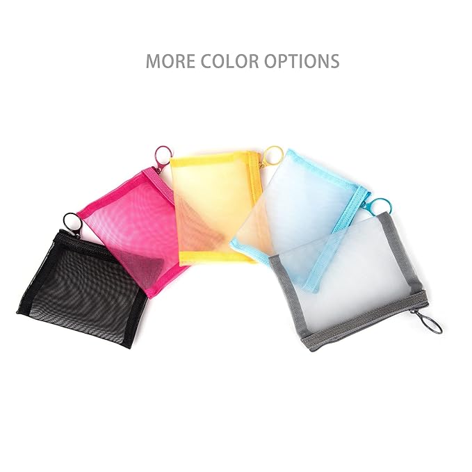 Patu Mini Zipper Mesh Bags, 4" x 5", Size S / A7, 5 Pieces, Beauty Makeup Lipstick Cosmetic Accessories Organizer, Small Travel Kit Storage Pouch, Gray