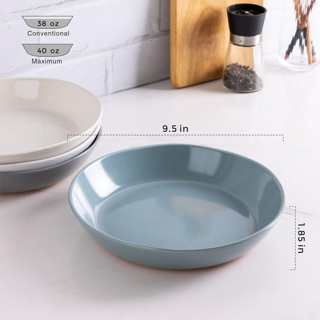 AmorArc 9.5'' Large Ceramic Pasta Bowls, 38oz Handpainted Stoneware Bowls Set of 4, Microwave&Dishwasher Safe Bowls with Wavy Rim&Rustic Terracotta Underside for Fruit Pasta Salad, Multi-Color