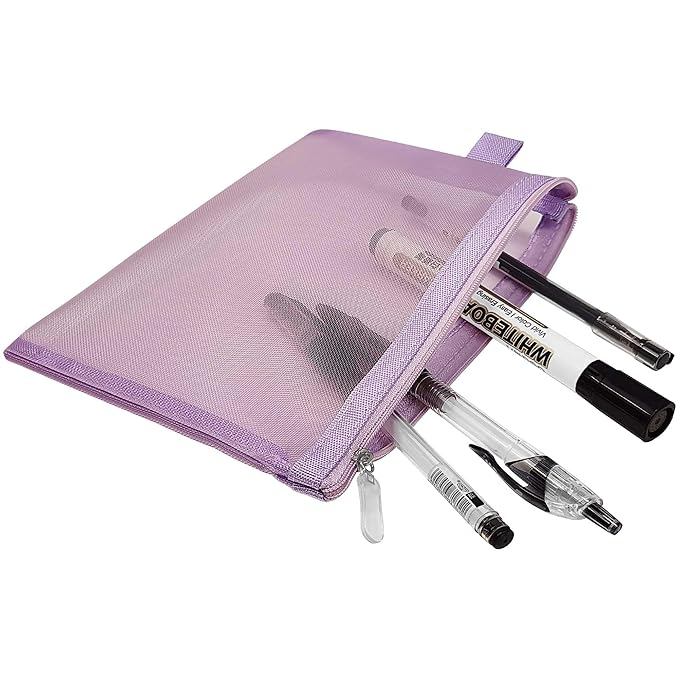 Clear Cosmetic Bags Zip Makeup Mesh Bags Pencil Case Pouch Travel Toiletry Kit Set Storage Case ((6A+5A)*3 Light Purple)