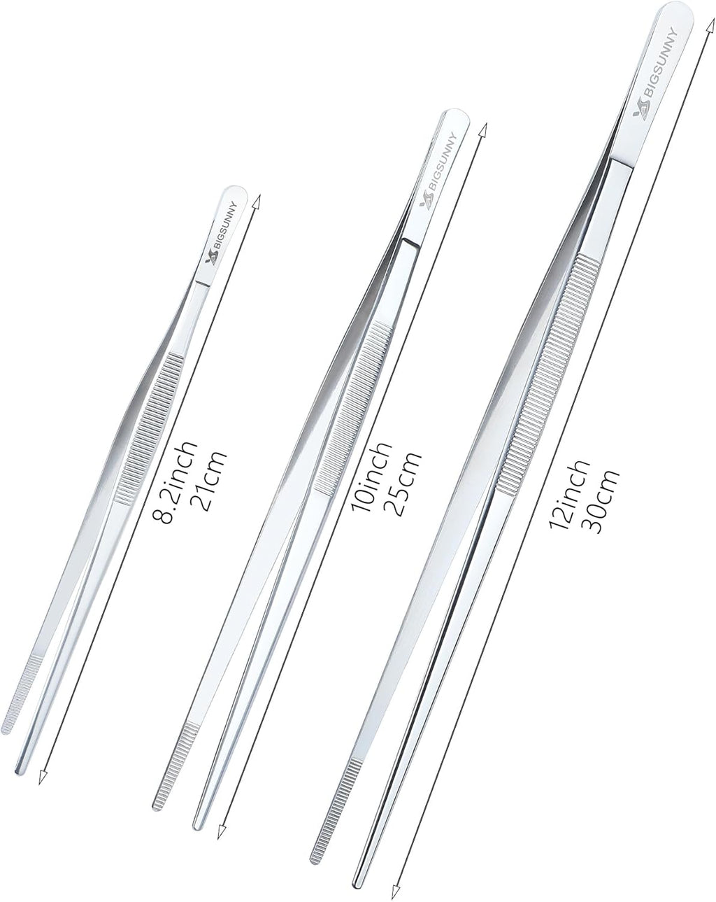 Set of 3 Kitchen Tweezers Fine Tweezer Tongs, MSY BIGSUNNY Stainless Steel Food Tweezers, Precision Serrated Tips Food Tongs (8.5" 10" and 12")