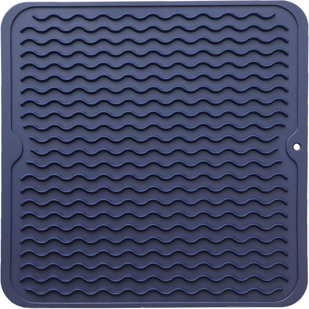 Silicone Dish Drying Mat for Multiple Usage,Easy clean,Eco-friendly,Heat-resistant Silicone Mat for Kitchen Counter or Sink,Refrigerator or Drawer liner Navy Blue M 12 inches x 12 inches