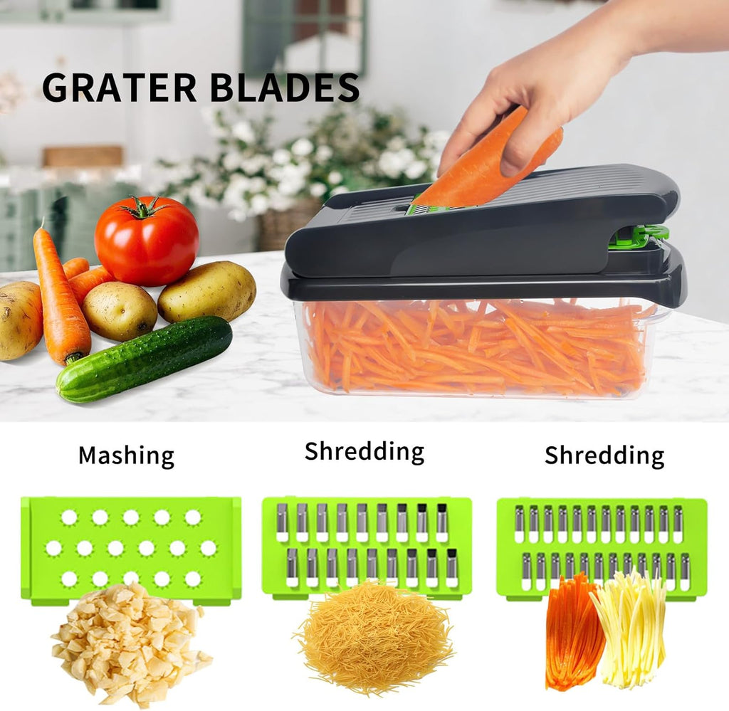 2025 UPGRADE,Vegetable Chopper,BPA Free Veggie Chopper with Container & Lid,16-in-1 Multifunctional Salad Cutter,Onion Dicer,Cucumber Slicer & Egg Separator,Kitchen Gadgets with Safety Guard