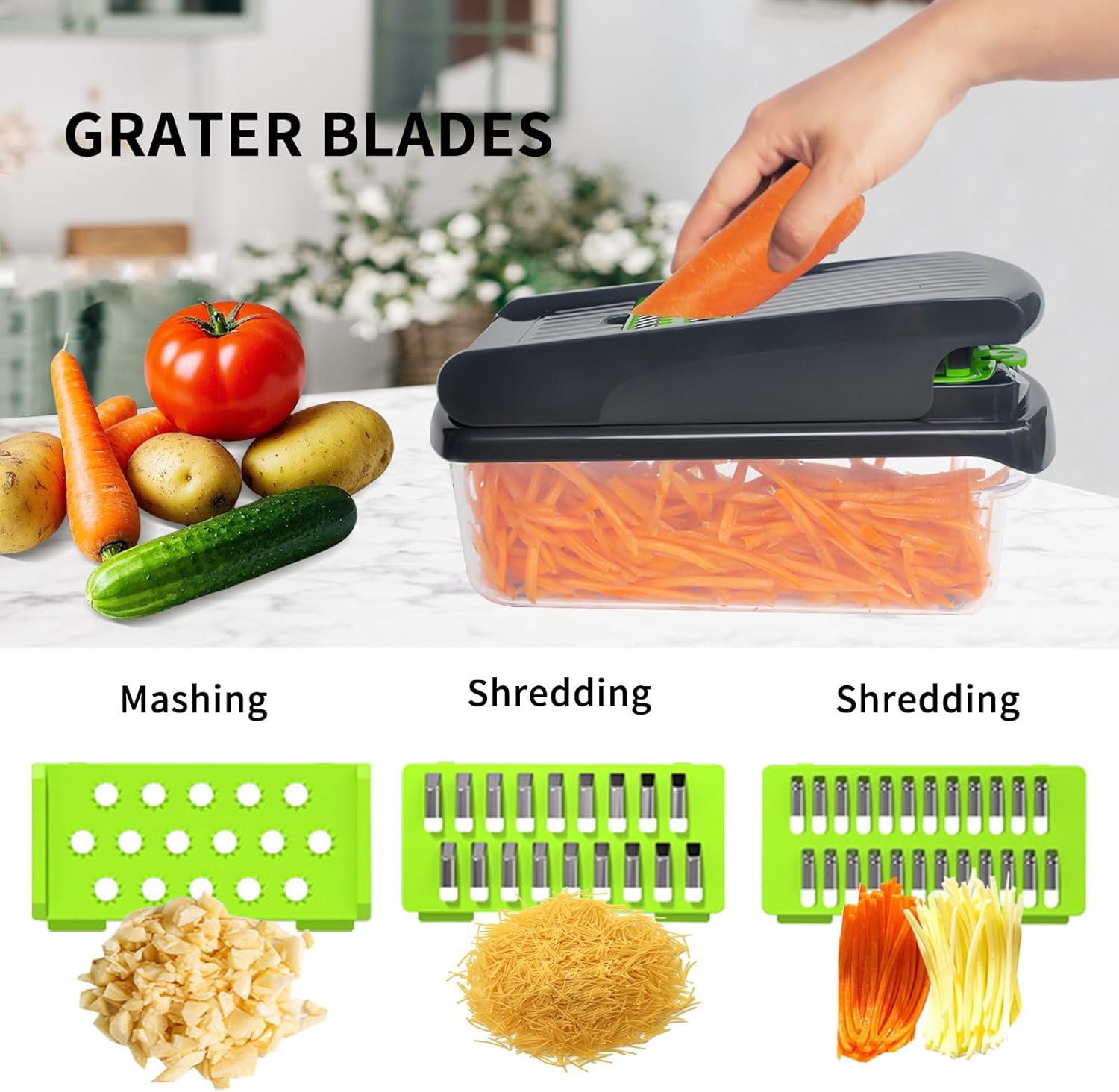 2025 UPGRADE,Vegetable Chopper,BPA Free Veggie Chopper with Container & Lid,16-in-1 Multifunctional Salad Cutter,Onion Dicer,Cucumber Slicer & Egg Separator,Kitchen Gadgets with Safety Guard