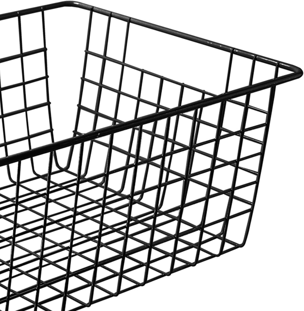 14" Upright Freezer Storage Baskets, Black Wire Storage Bins Large Bakset for Freezer, Pantry, Bathroom Organizing, Set of 2
