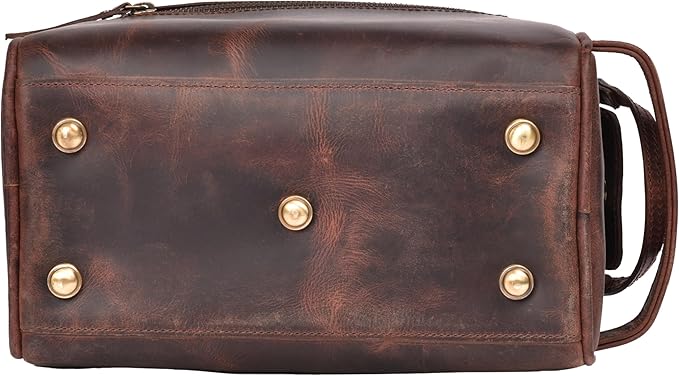 LEATHER VILLAGE Premium Leather Toiletry Travel Pouch With Waterproof Lining - Dark Brown | King-Size Handcrafted Vintage Dopp Kit Bag
