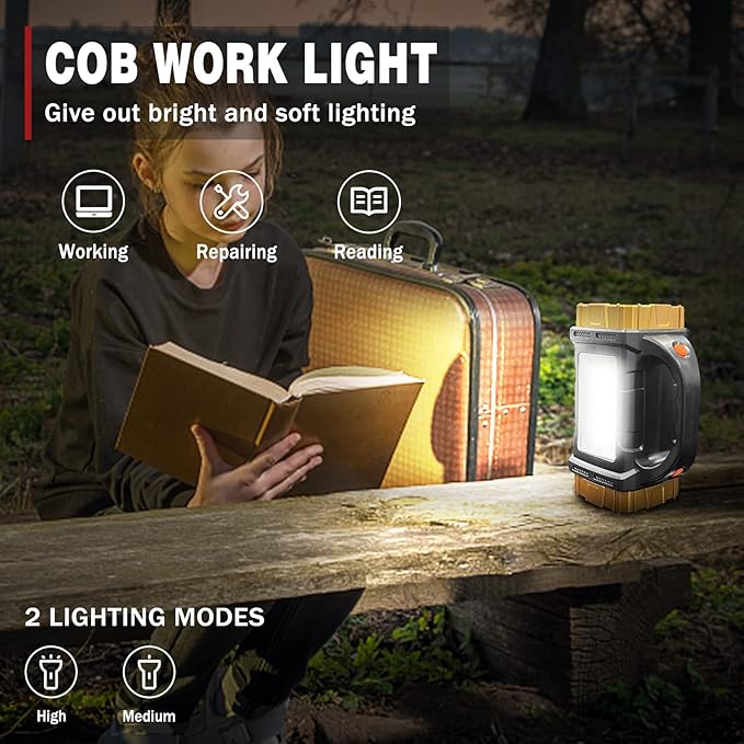 1-Pack Solar Flashlight High Lumens Rechargeable Outdoor Waterproof Spotlight LED Work Light Searchlight Lantern for Camping Emergencies