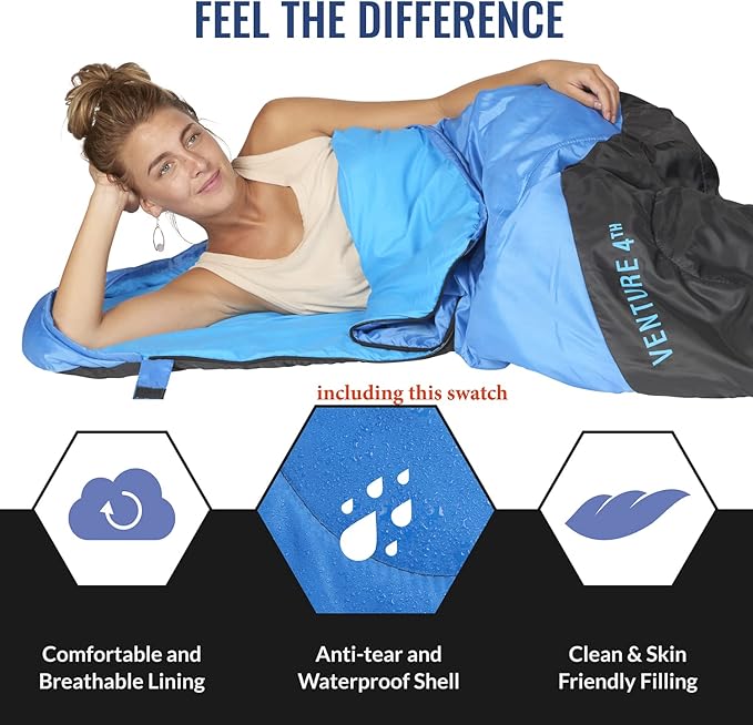 VENTURE 4TH Backpacking Sleeping Bag – XXL, Double and Single Sizes - Lightweight Warm & Cold Weather Sleeping Bags for Adults, Kids & Couples – Ideal for Hiking, Camping & Outdoor Adventures