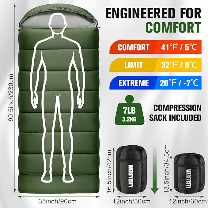 Sleeping Bags for Adults Cold Weather & Warm, Lightweight Compact Camping Backpacking Sleeping Bag for Kids Girls Boys with Compression Sack for Outdoor & Indoor