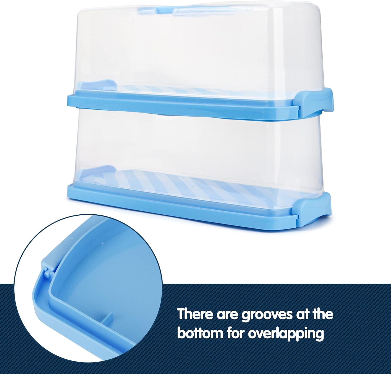 2-Pack Plastic Rectangular Bread Box with Clear Lid, Loaf Cake Keeper, Portable Bread Keeper Storage Container with Handle (Blue)