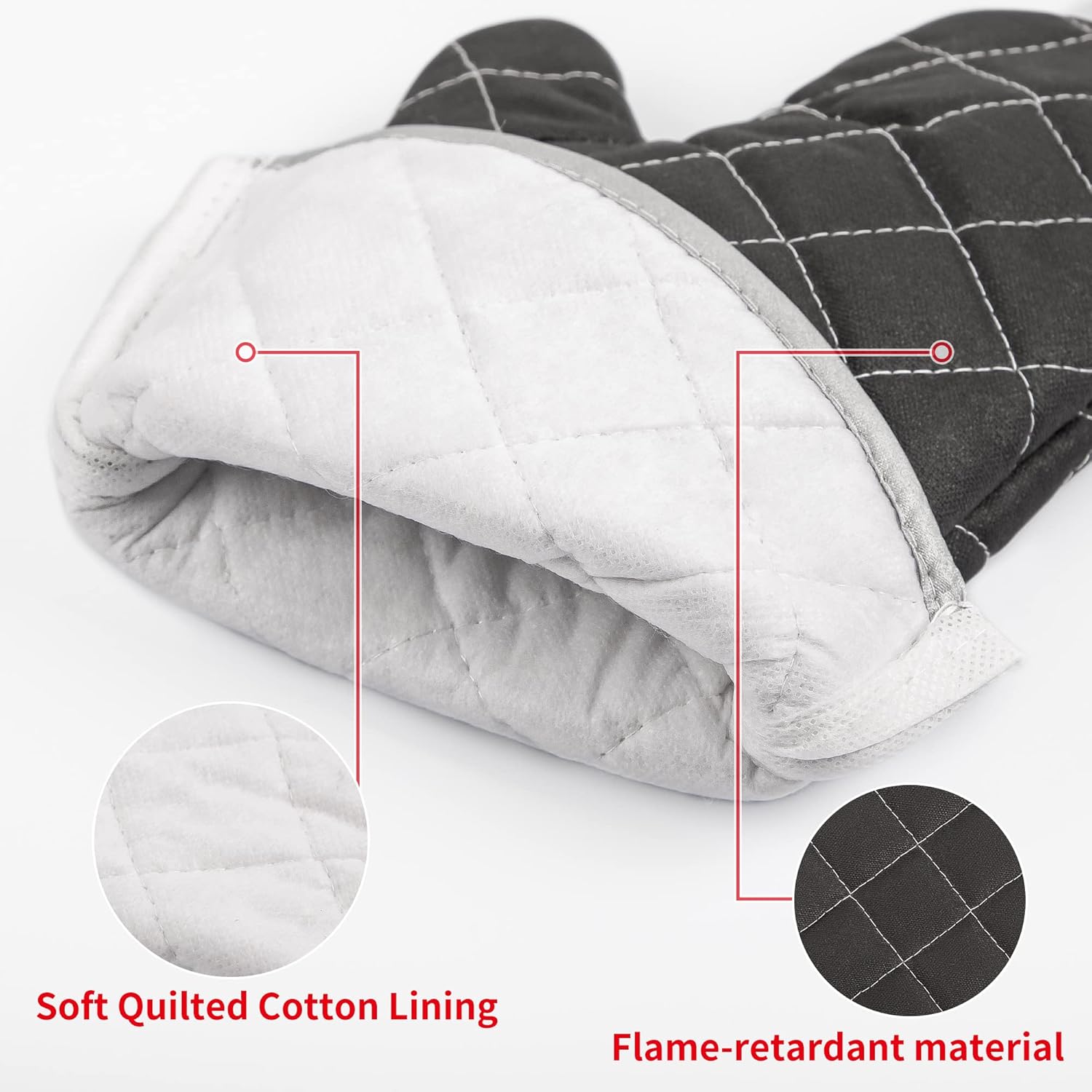 ARCLIBER Oven Mitts Heat Fire Resistant Oven Mitts 425 ° F, Quilted Terry Cloth Cotton Soft Lining Oven Gloves, Extra Long Kitchen Mittens for Cooking Baking