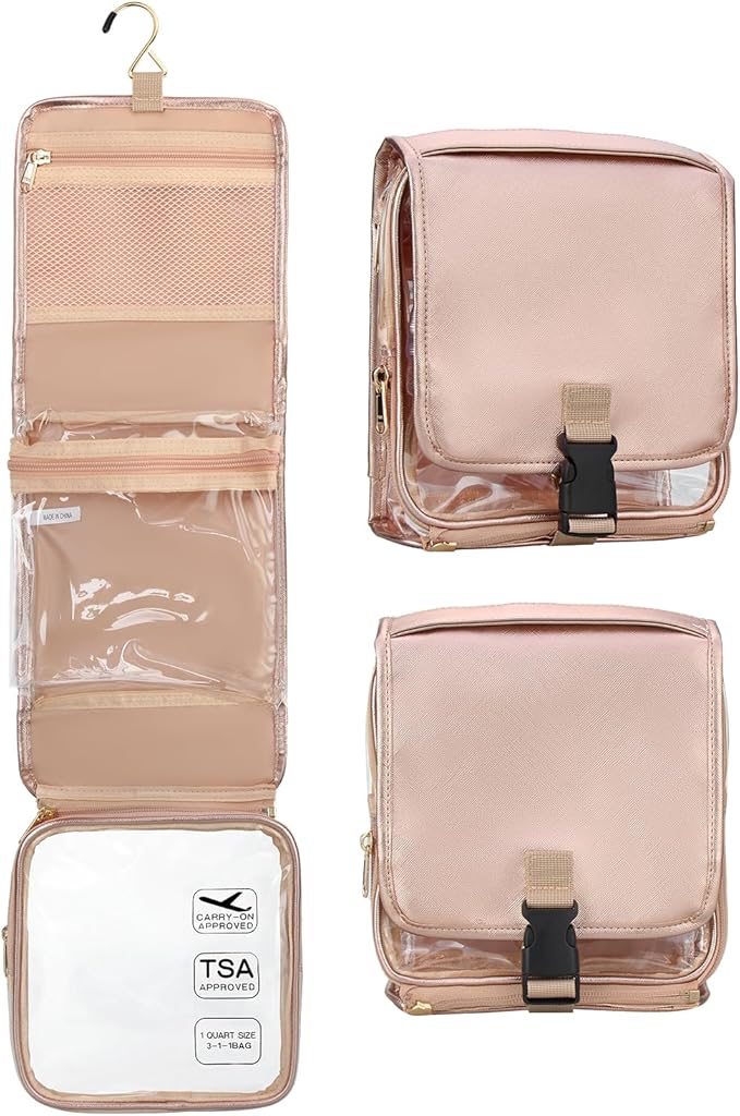 Hanging Toiletry Bag for Women with Tsa Approved Toiletry Bag, Travel Foldable Toiletries Bag, Roll up Cosmetics Jewelry Toiletry Bag, Water Resistant Makeup Organizer