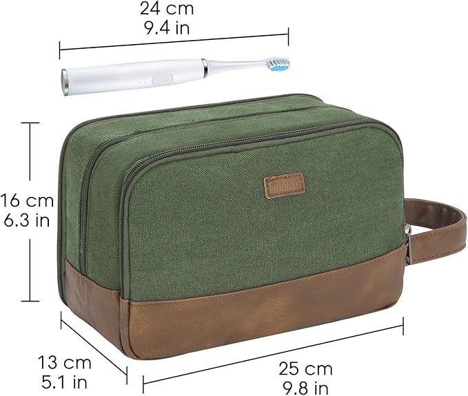 WANDF Travel Toiletry Bag for Men Large Toiletries Shaving Bag Water Resistant Hanging Dopp Kit Travel Accessories Bag for Women Men (Green)