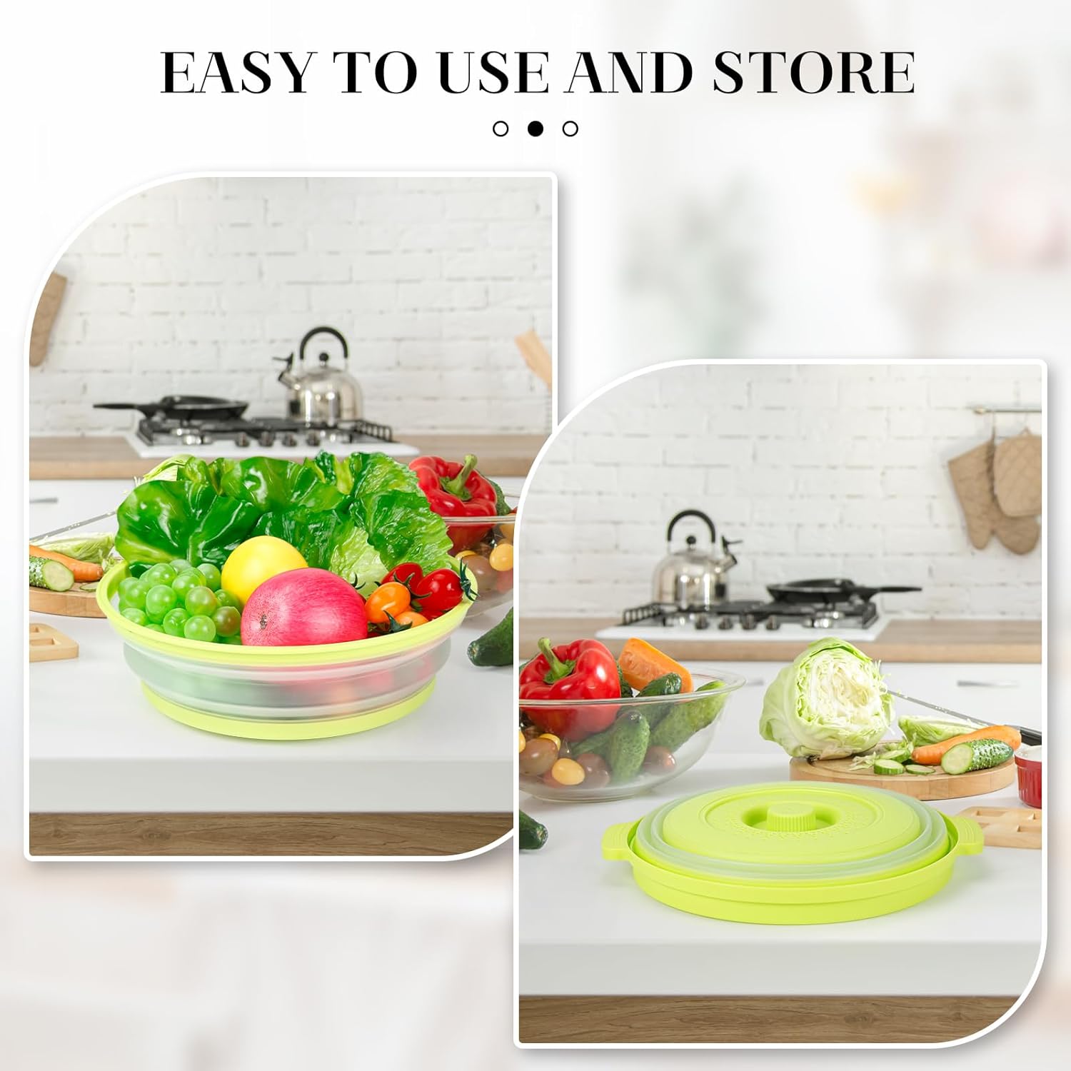 10.7 Inch Microwave Food Cover with Heat Insulation Mat, Anti-Scald Collapsible Microwave Splatter Cover, Multi-Functional as Colander & Fruit Plate, Dishwasher Safe, Ideal for Meal Prep (Green)