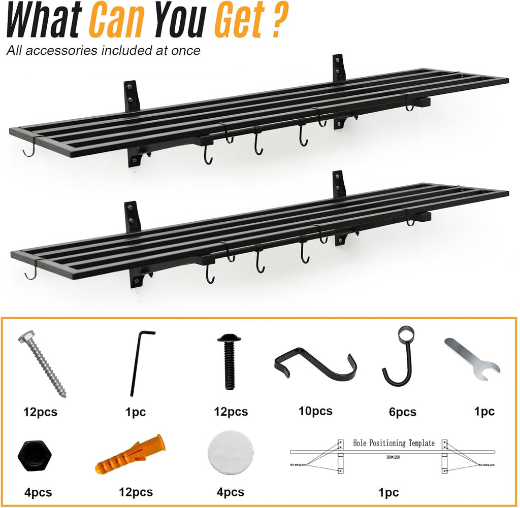 2-Pack 1X4 FT Garage Shelving Wall Mounted Holds Up to 800 Lbs Heavy Duty Wall Shelf, Black Metal Floating Adjustable Wall System Shelves for Garage Storage, Shed