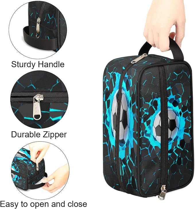 3D Light Wall Football Portable Travel Toiletry Bag, Sport Ball Dopp Kit Cosmetic Organizer Makeup Bag Shower Shaving Bag for Men Women
