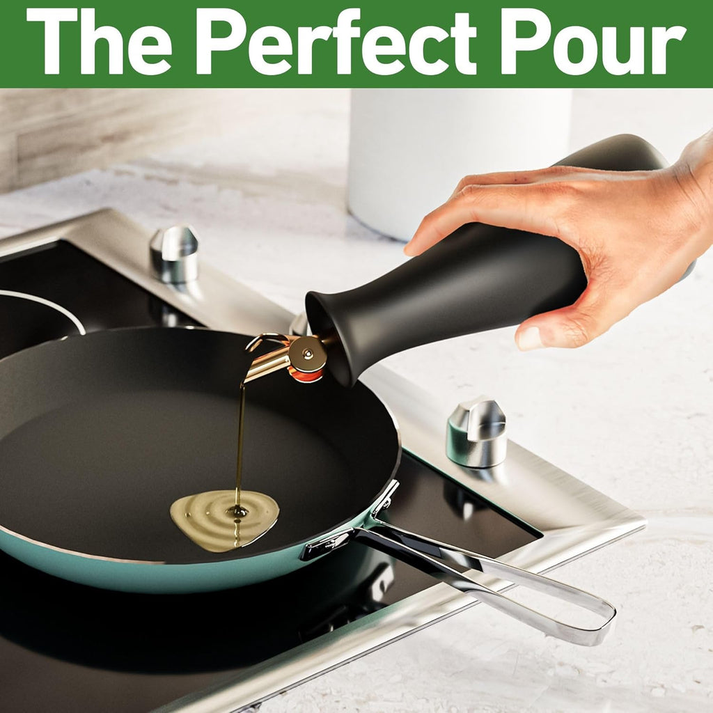 Oil and Vinegar Dispenser Set with Self-Closing Stainless Steel Spouts - 530 ML Capacity Matte Ceramic Leak Proof EVOO & Vinegar Dispensing Bottle Set of 2 - Olive Oil and Vinegar Dispenser Bottle Set