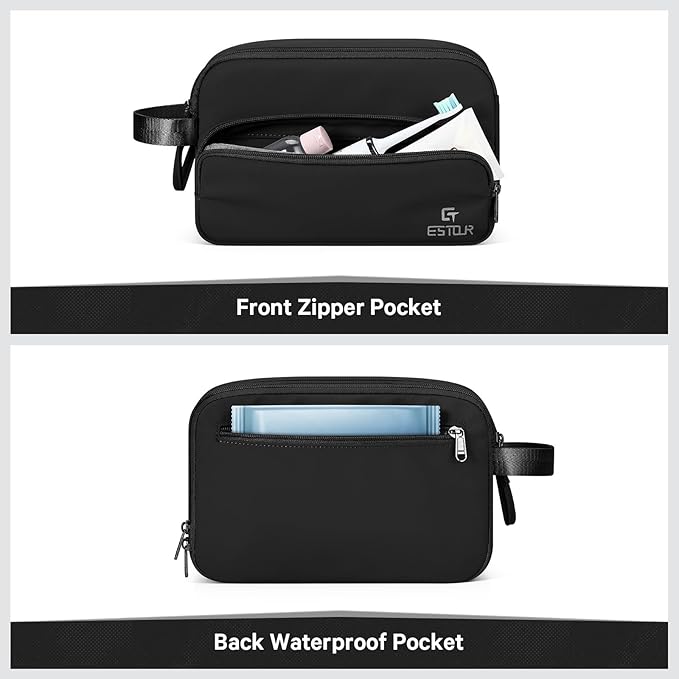 Toiletry Bag for Men, Travel Toiletry Bag Travel Essentials, Dopp Kit Water-resistant Shaving Bag, Bathroom Bag Toiletries Organizer, Black(Upgraded Polyster)