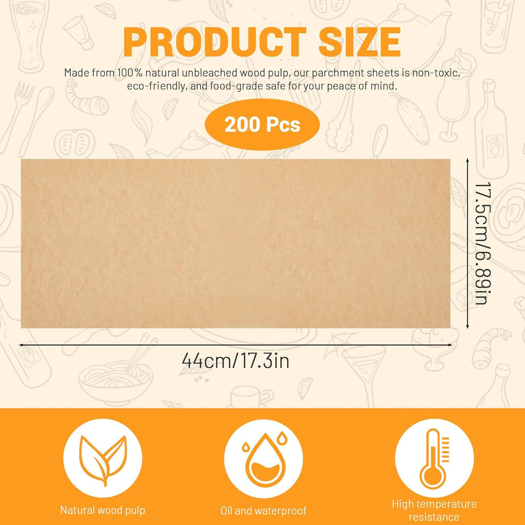 Huakaile 200 Pieces Unbleached Parchment Paper Air Fryer Liners Freeze Dryer Tray Mats, 17 x 6.8" Baking Paper Sheets for Oven Nonstick, Cooking Accessories Parchment Roll for Bread Cake Pans