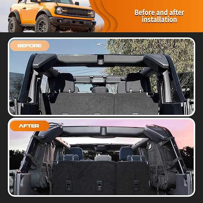 2Pcs Rear Roll Bar Storage Bags Car Trunk Cargo Cage Organizer Multi-Pockets Handbags Organizers Cargo Bag Saddlebag Kit Accessories for Ford Bronco Offroad 2/4 Door 2021-2024 (BLACK)