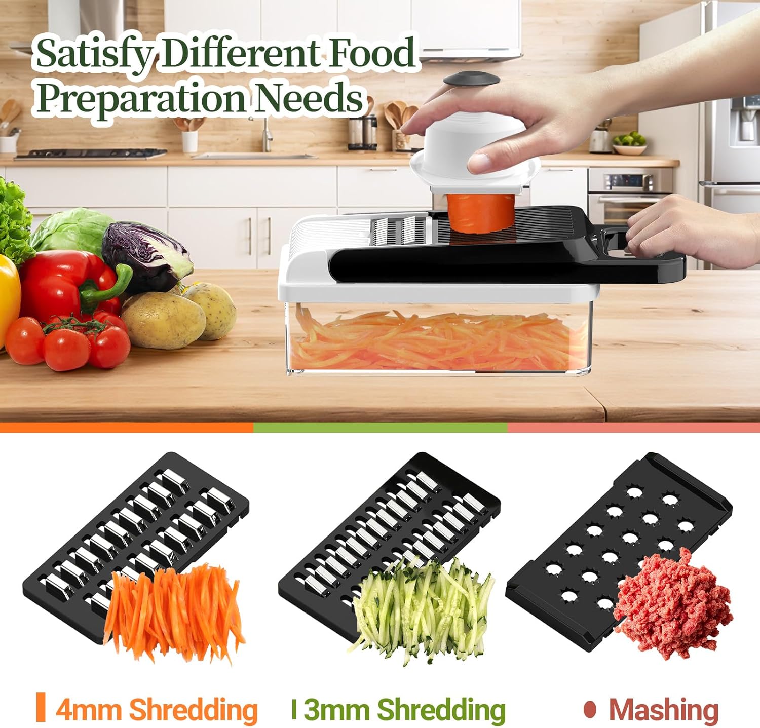 12-in-1 Vegetable Chopper, 7 Blades Veggie Chopper with Container and Lid, Dicer, Slicer, Multifunctional Kitchen Gadgets, Vegetable Cutter with Handle, Onion Cutter(Black/White)