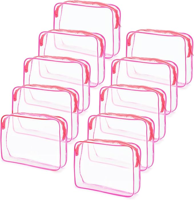 Tbestmax 10 Pack Clear Cosmetic Bags Makeup Bags Portable Waterproof TSA Approved Travel Toiletry Bags Organizer