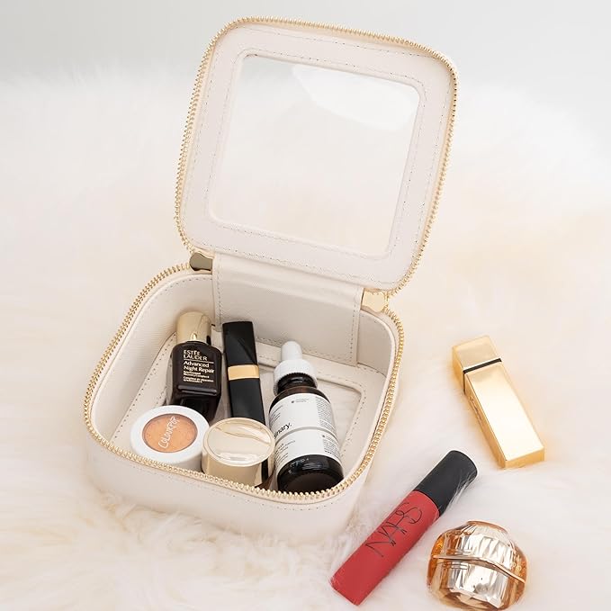 Aveniee Mini Clear Makeup Bag, Small Travel Toiletry Case Organizer, TSA Approved Cosmetic Pouch with Zipper, Cute Car Essentials for Women Men(White)