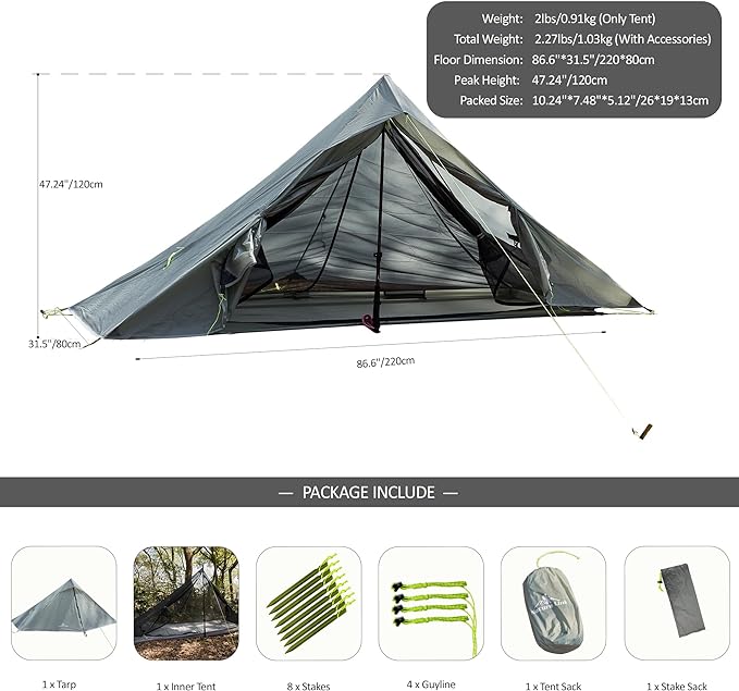 Altair One Ultralight Trekking Pole Backpacking Tent, Waterproof SIL Nylon, Double Wall, 3 Season, 1 Person Shelter for Backpacking, Hiking, Camping, Trekking, Bushcraft