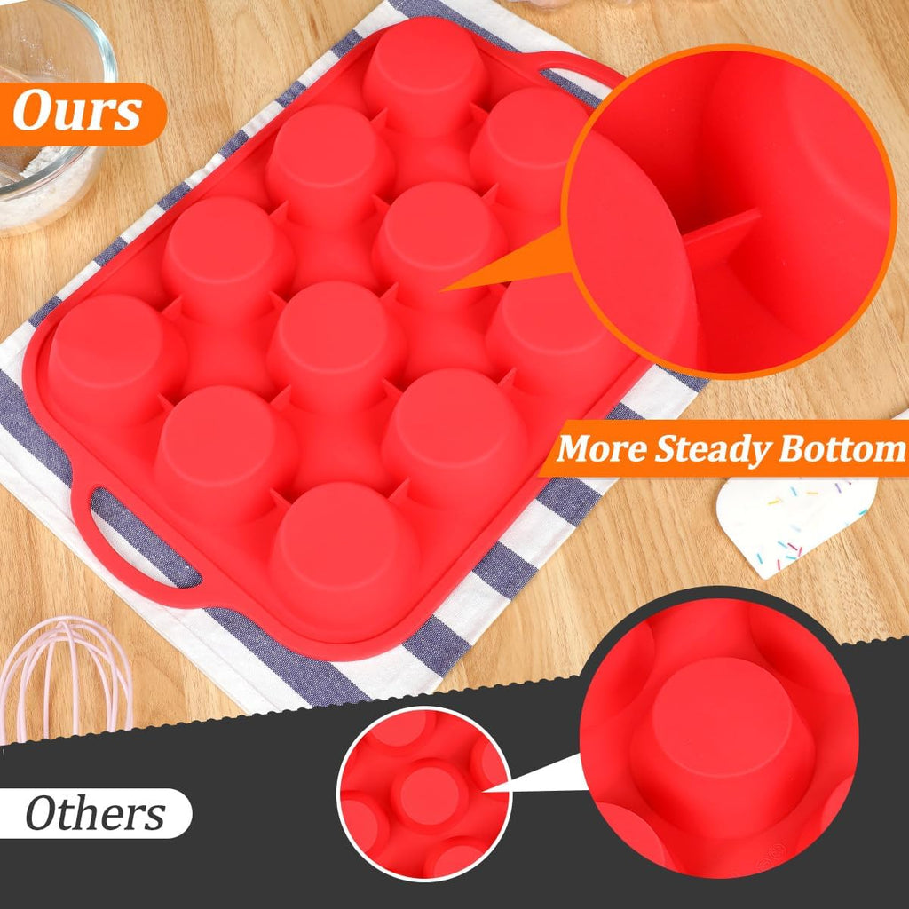 CAKETIME Silicone Muffin Pan with Metal Reinforced Frame Regular Size Muffin Pan with Handle Easy to Move 12 Cups for Baking Nonstick Muffin Tin BPA Free 1 Pack
