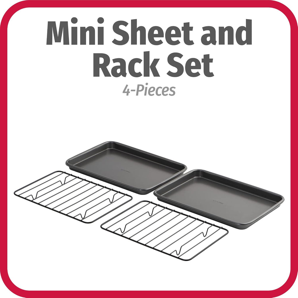 GoodCook Set of 2 Nonstick Steel 9" x 6.2" Toaster Oven Mini Baking Sheets with Racks, Gray
