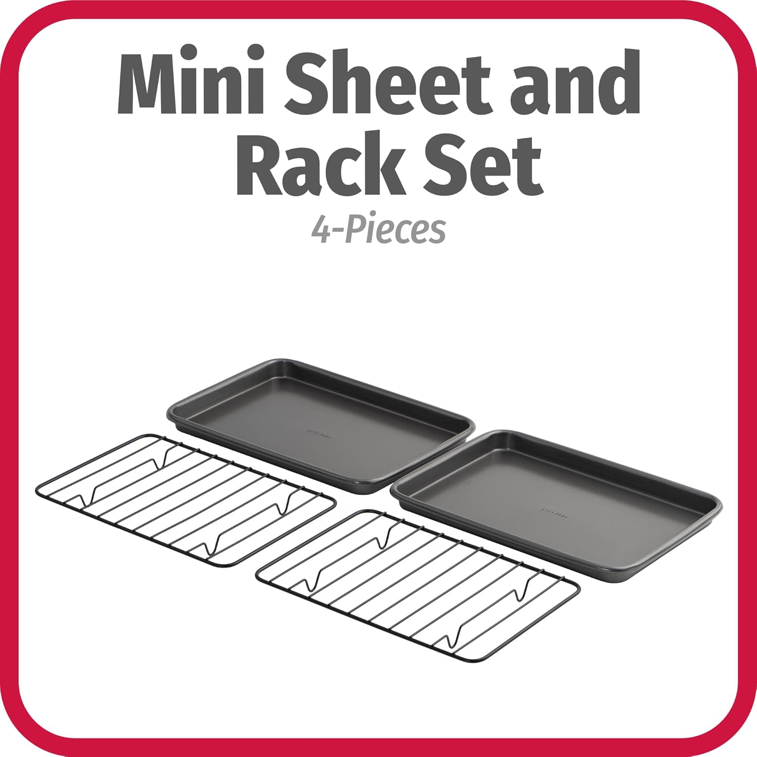 GoodCook Set of 2 Nonstick Steel 9" x 6.2" Toaster Oven Mini Baking Sheets with Racks, Gray
