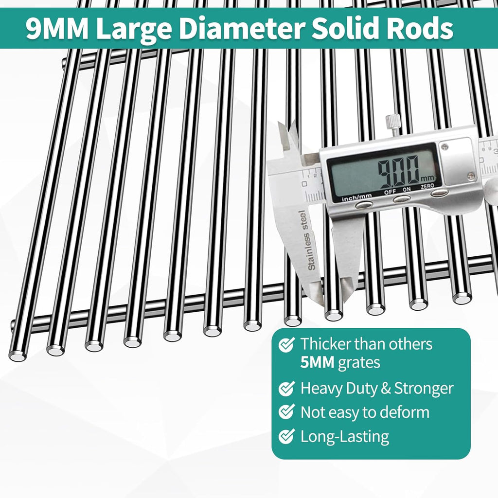 9MM 17.5" Stainless Steel Grill Grates for Weber Spirit E-310 E315 E320 E330 S310 S315 S330 GS4 Spirit 2 Grill Replacement Parts for Weber 7638, 7639 Spirit 300 Spirit II 300 Series Grills