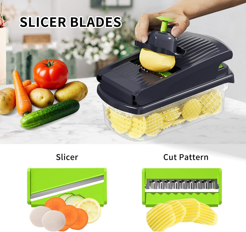 2025 UPGRADE,Vegetable Chopper,BPA Free Veggie Chopper with Container & Lid,16-in-1 Multifunctional Salad Cutter,Onion Dicer,Cucumber Slicer & Egg Separator,Kitchen Gadgets with Safety Guard