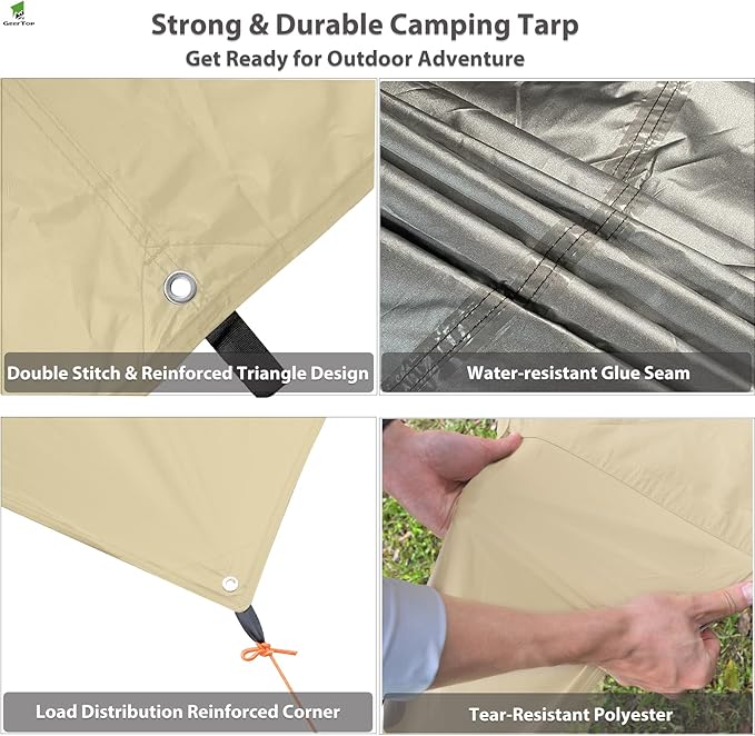 GEERTOP Portable Backpacking Tent Tarp 17 x 10 ft Large Hammock Rain Fly Tarp Shelter Camp Awning for Outdoor Travelling - No Includes Poles