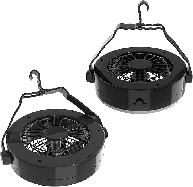 2-in-1 Camping Lantern with Fan Set - Set of 2 Portable Camping Lights with 12 Bright LED Bulbs, USB, and Rechargeable Battery by Wakeman