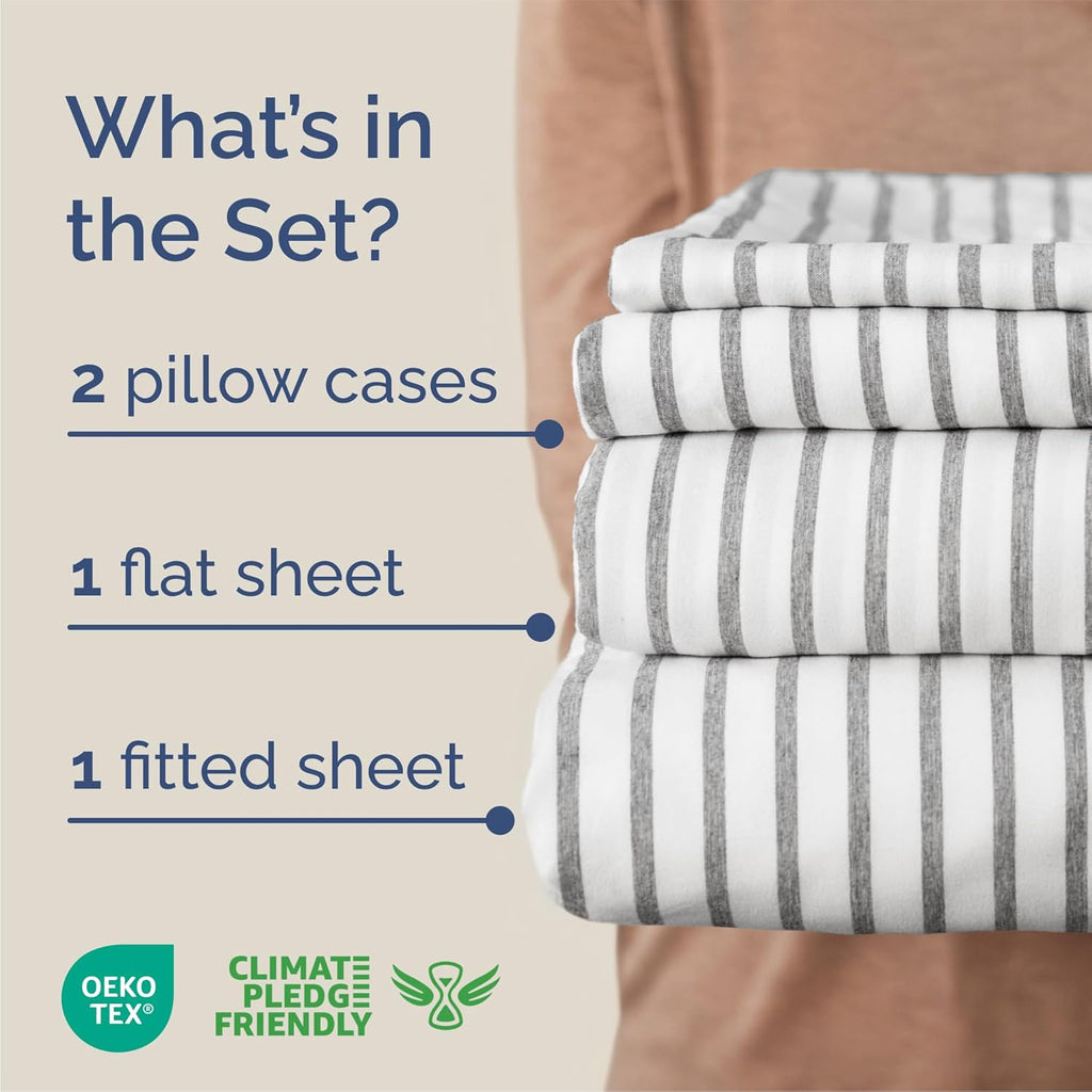 Queen Size 4 Piece Sheet Set - Comfy Breathable & Cooling Bed Sheets Set - Hotel Luxury Bedding for Women, Men, Kids, Teens, Boys & Girls - Deep Pockets, Soft, Wrinkle Free - Oeko-Tex - Grey Stripes 2
