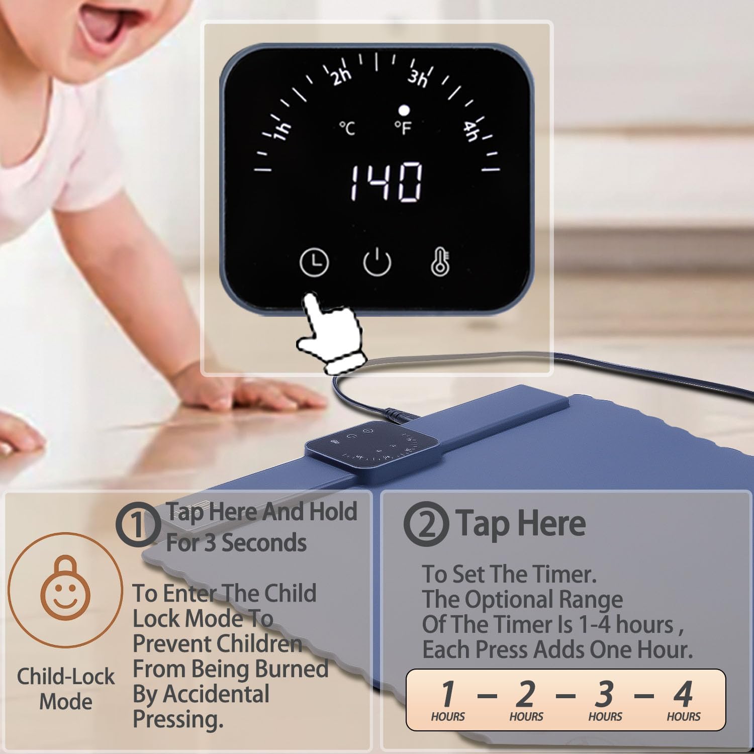 Electric Warming Tray,Food Warming Mat with 5 Temperature Settings,Rollable & Portable Silicone Fast Heating Tray Food Warmer For Parties,Restaurants,Buffet,Sabbat,Home Everyday Use(Blue)