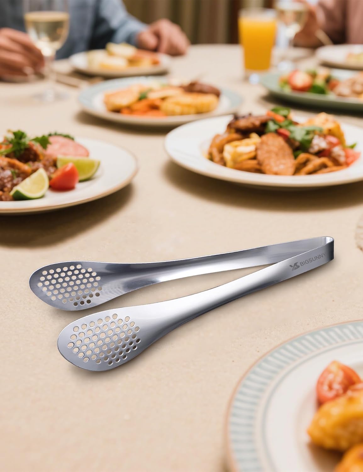 MSY BIGSUNNY 11Inch Kitchen Cooking Food Tongs Stainless Steel Buffet Tongs (silver, 2 pack)